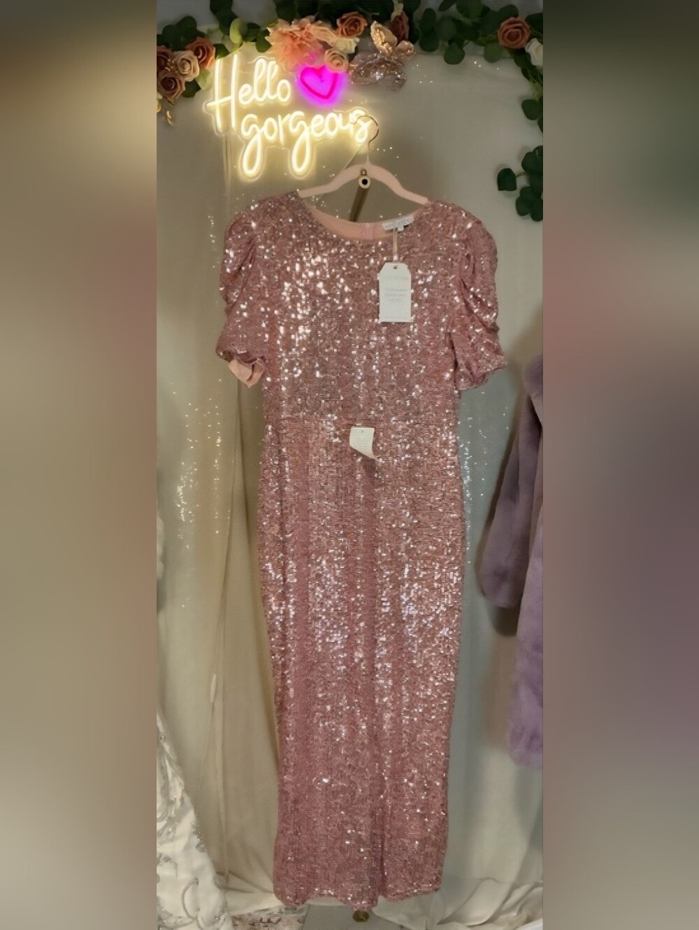 NWT Ivy City Co. Starling Size L Rose Gold Sequin Midi Dress - Picture 3 of 8